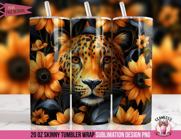 Leopard Sunflower Tumbler Wrap