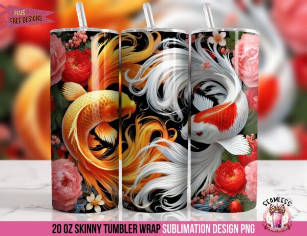 Japanese Koi Fish Tumbler Wrap: Sublimation Design